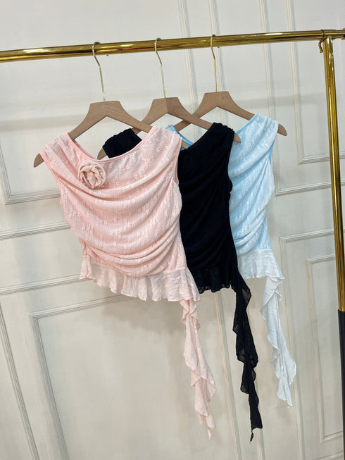 Cowl Neck Sleeveless Frill Fall Tops